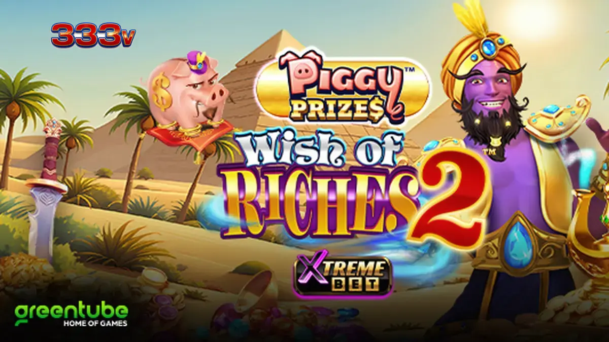 Tampilan visual permainan slot Piggy Prizes Wish of Riches 2 dengan elemen grafis yang cerah
